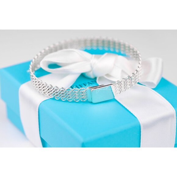 *Rare* Tiffany & Co. Vintage Somerset Mesh Bracelet 7" Interlocking Woven Bangle - Picture 2 of 10